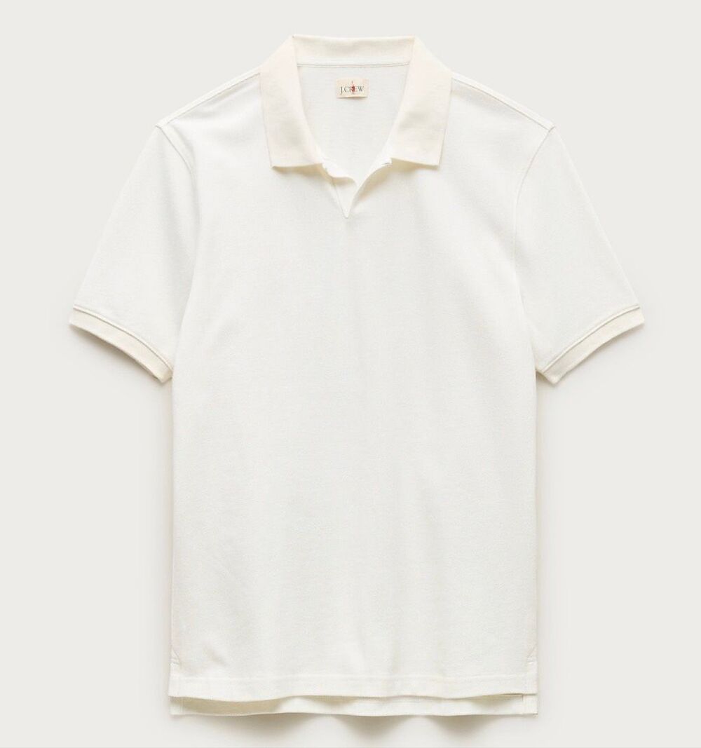 J. Crew Tall piqué johnny-collar polo shirt in Ivory NWT Size Large Tall